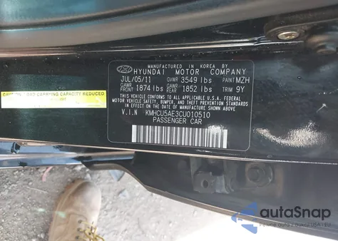 2012 Hyundai Accent Se from USA, damaged, VIN KMHCU5AE3CU010510